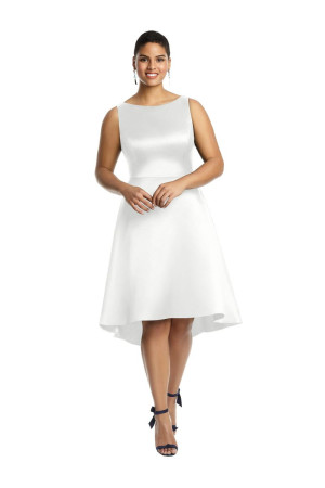 Alfred Sung White D697 Short Hi Low Rehearsal Dinner Dress